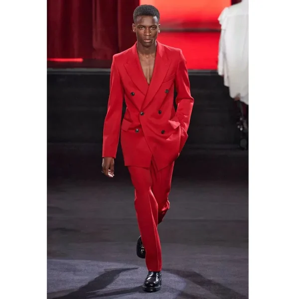 Elegant Men's Suits Red Double Breasted Flat Front Regular Length Two-Piece Luxury Wedding Outfit Terno - Image 2