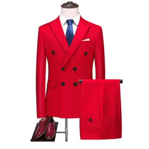 Elegant Men's Flat Front Suits Two-piece, regular-length, slim-fitting, double-breasted, notch-lapel wedding men's apparel Terno - Image 2