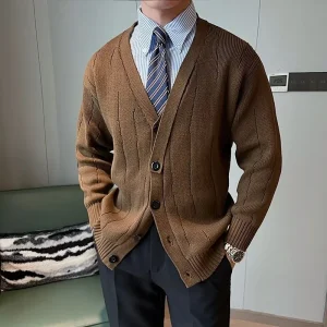 Men's South Korean Casual Cardigan, Men's Knitted Shirt Coat Sweater, and New Retro Loose Knitwear V-Collar for Fall and Winter