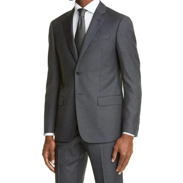 Men's luxury slim-fitting suits in dark grey, with a single breast, notch lapel, flat front, two-piece jacket, pants, and a blazer - Image 4