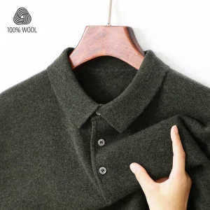 All-wool, Premium Men's Pullover Knitted Sweater, Business Casual Stretchable Polo Shirt, Fall/Winter.