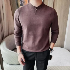 Men's New Slim-Fit Solid Color Matching Long-Sleeved Sweater with White Casual Bottoming Shirt, High Quality