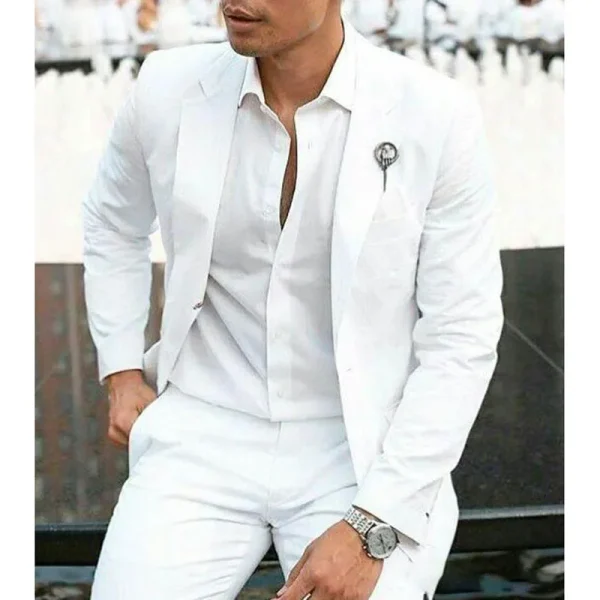 Summertime White Men's Casual Two-Piece Jacket Outfits with a Single Breasted Notch Lapel Men's Slim Fit Terno Blazer Costume 2025 - Image 2