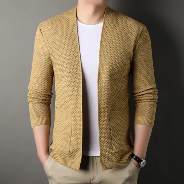 Classic Polo Pattern Cardigan for Men, No Zipper Shawl, Daily Work, Business Thin Coat, Texture Top - Image 4