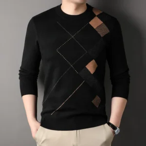 Men's Long-Sleeved Sweater with Matching Top Gray and Black Color for Autumn and Winter Young Fashion Knitwear