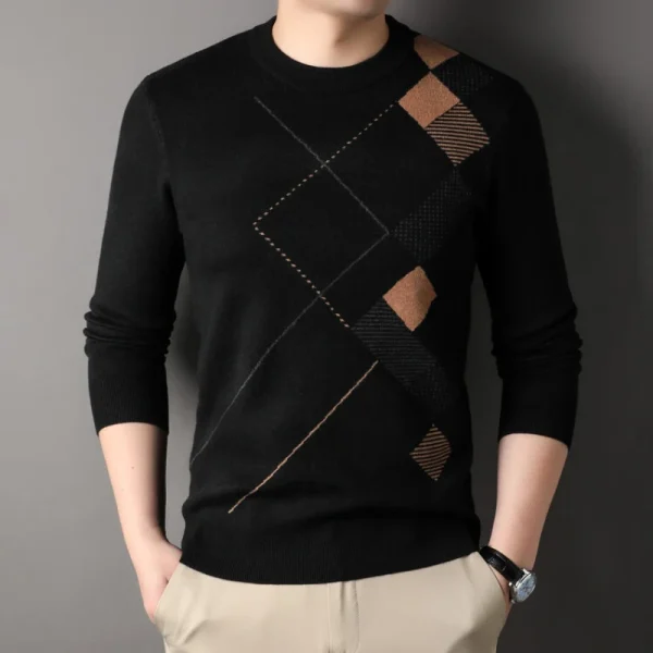 Men's Long-Sleeved Sweater with Matching Top Gray and Black Color for Autumn and Winter Young Fashion Knitwear