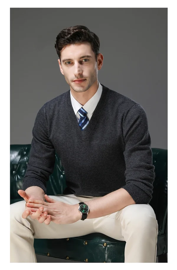 Warm Men's V-neck Solid Color Sweater, New Stretch Top for Autumn and Winter, Pullover Knitwear for Daily Leisure, Business - Image 14