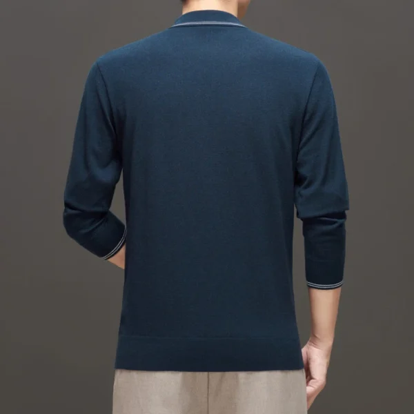 Warm knit long-sleeved cardigan, daily commute pullover sweater, and solid-colored business casual men's polo shirt. - Image 3