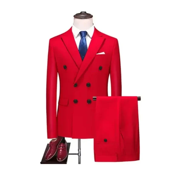 Elegant Men's Flat Front Suits Two-piece, regular-length, slim-fitting, double-breasted, notch-lapel wedding men's apparel Terno - Image 3