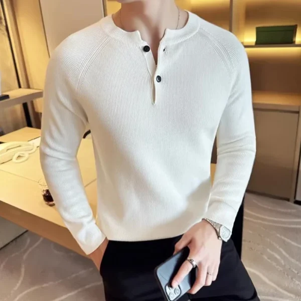 Fashion Thickened Knitting Top, Dark Coffee Color T-Shirt, High Sense Men's Autumn and Winter Henry Collar Sweater