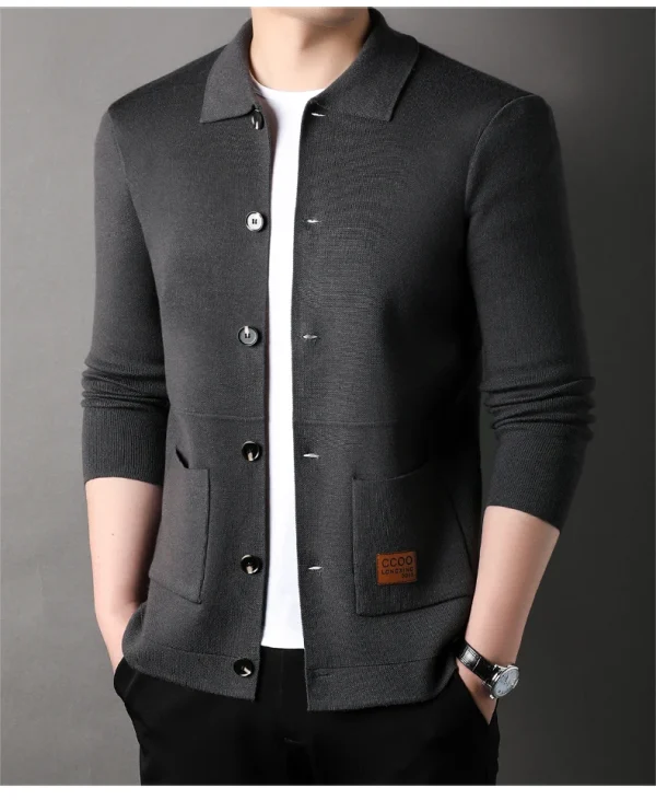 New Men's Long-Sleeved Sweater Youth Popularity Cardigan for Fall and Winter Men's Youth Thin Coat with Lapel Sweater Knitwear - Image 7