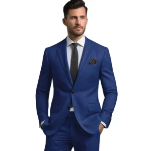 Men's Notch Lapel Single-Breast Blue Suits Formal Business Blazer Slim Fit Costume for Men Terno, Skinny Two-Piece Jacket and Pants
