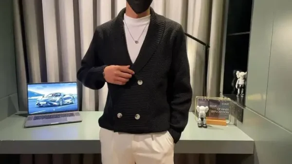 Men's Warm Knitted Sweater with V-neck, Double-breasted Solid Color, Perfect for Autumn and Winter.Cardigans for Men - Image 6
