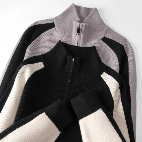 Half-high collar knitted cardigan, zipper men's autumn and winter warm long-sleeved sweater daily loose casual knit jacket - Image 2