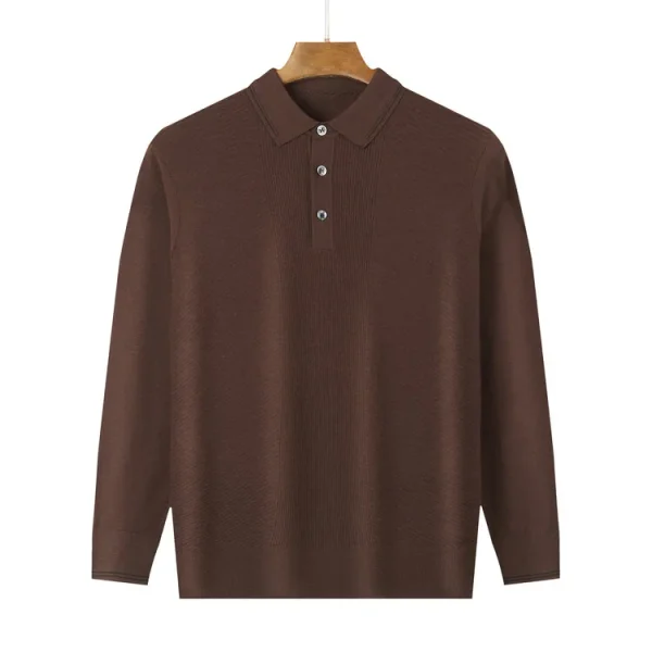 Warm knit long-sleeved cardigan, daily commute pullover sweater, and solid-colored business casual men's polo shirt. - Image 7