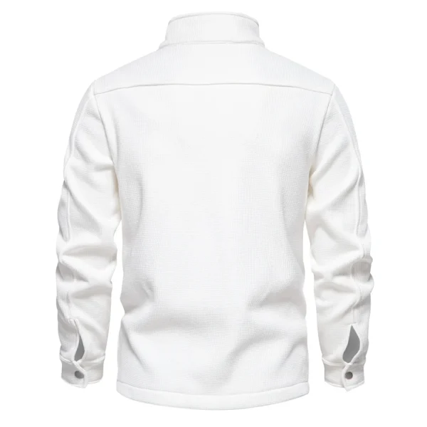 Men's Thick, Warm Waffle Fleece Lined Jacket with Pocket, Button-Up Stand Collar, Outwear, Winter Coats - Image 2