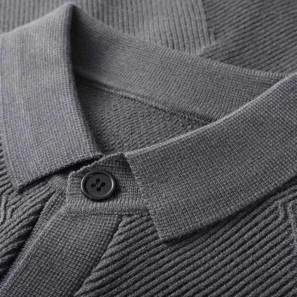 Warm long-sleeved turn-down collar cardigan for men, stretchable sweater in a solid color, premium knitwear for everyday casual wear. - Image 4