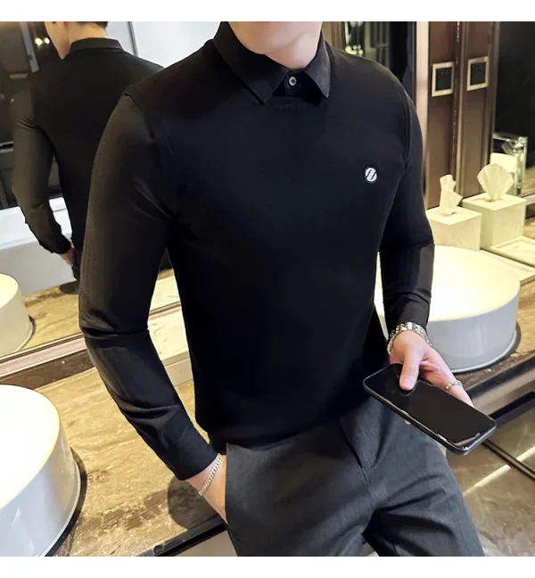 Men's Extra Thick Thermal Sweater with Fleece for Fall and Winter. Superior Knit Sweater with Knit Body and Woven Shirt Collar - Image 10