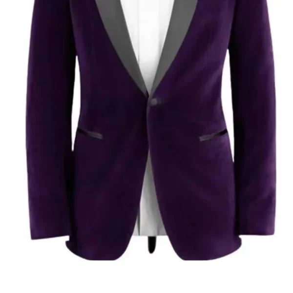 2025 Men's Purple One-Button Blazer Black Shawl Lapel Velvet Casual Smoking Male Outfits One-Piece Jacket for Daily Suits and Outerwear - Image 3