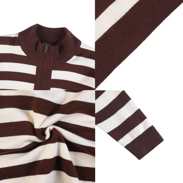Men's Half-High Collar Pullover Knit Sweater with Stripes, Loose Casual.Trendy Slim-fitting Basic Sweater for Young Men - Image 5