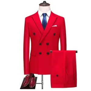 Elegant Men's Flat Front Suits Two-piece, regular-length, slim-fitting, double-breasted, notch-lapel wedding men's apparel Terno