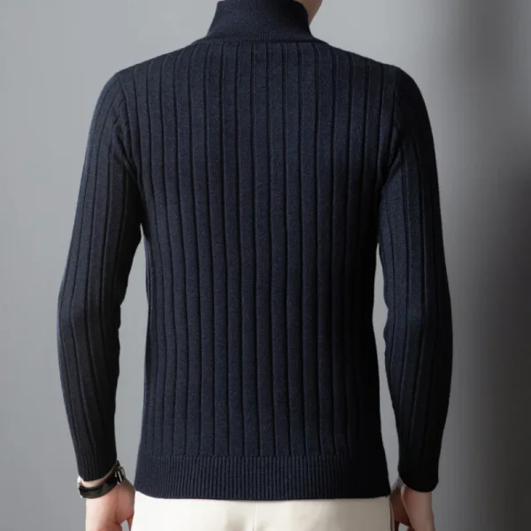 Premium Men's Business Casual Sweater with a semi-high neck, 2024: A Warm, Stretchy, Striped Pullover - Image 2
