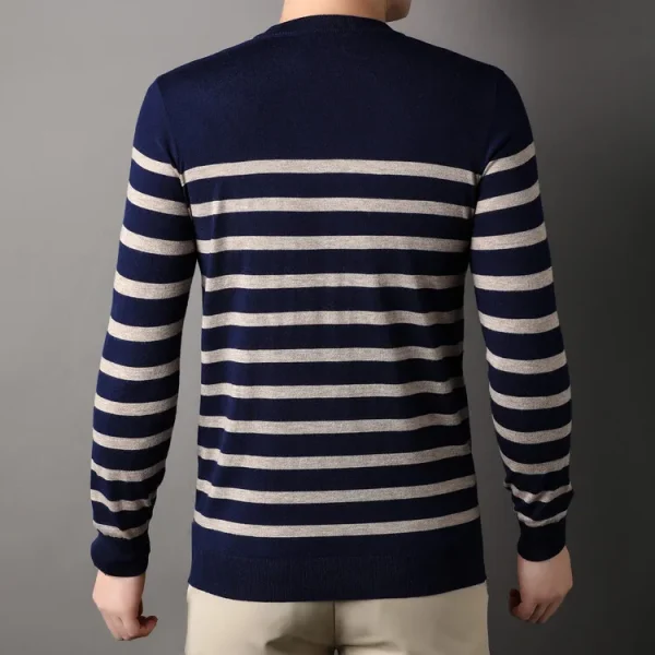 Superior Business Casual Knitted Sweater with Stripes at the O-neck. Youth Cozy Warm Sweater for Autumn.Stretchable - Image 15