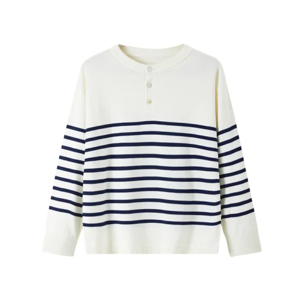 Stylish Men's O-neck Knitted Sweater, Casual Top with Stripes, 46% Cotton, Pullover for Spring and Fall. - Image 2