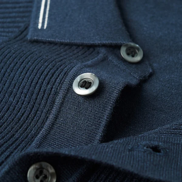 Warm knit long-sleeved cardigan, daily commute pullover sweater, and solid-colored business casual men's polo shirt. - Image 5