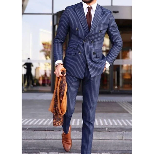 Slim-fitting two-piece jacket pants and double-breasted, peak-lapel, regular-length, formal office suits for men - Image 2