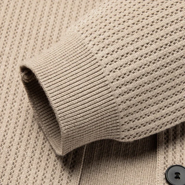 Superior Men's V-neck Cardigan in Solid Color, Soft Long-Sleeved Knitted Sweater with Elastic Velvet - Image 4