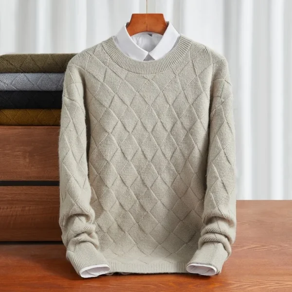Grid of Solid Colors Premium Men's Warm Bottomed Pullover Sweater with a Loose Casual O-neck for Fall and Winter. - Image 12