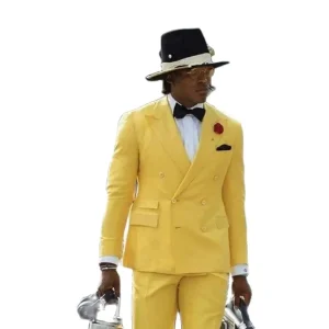 Ladies' Yellow Suits for Men Regular Length Chic Costume Homme Loose Daily Two Piece Jacket Pants Double Breasted Peak Lapel