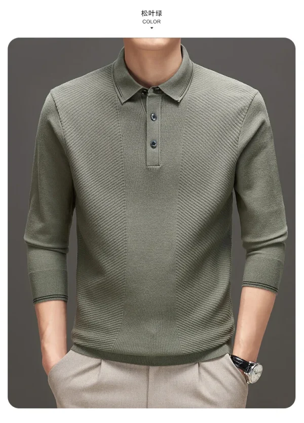 Warm knit long-sleeved cardigan, daily commute pullover sweater, and solid-colored business casual men's polo shirt. - Image 15
