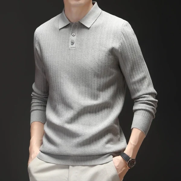 Men's Thickened Polo Shirt: Loose Fit, Warm, Everyday Knit Sweater with Stretch Collar for Business Casual - Image 2