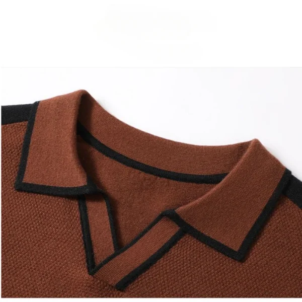 Men's Pullover Knit Sweater has a loose fit, casual V-neck, color block, stretch, and warmth for fall and winter. - Image 5