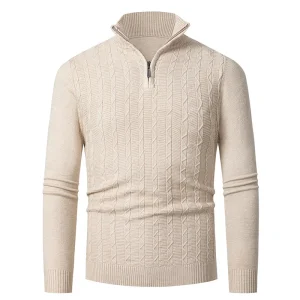 Men's Long-Sleeved Sweater with Half Zipper Collar, Youth Casual Bottoming Warm Top, Premium Knitted T-Shirt for Autumn and Winter