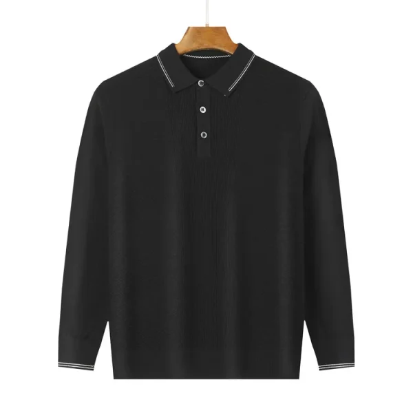 Warm knit long-sleeved cardigan, daily commute pullover sweater, and solid-colored business casual men's polo shirt. - Image 9