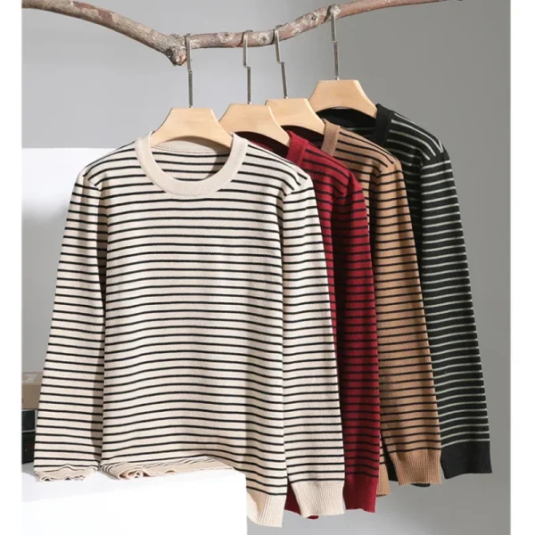 High-quality men's O-neck sweater with stripes, perfect for keeping warm in the fall of 2024. - Image 3
