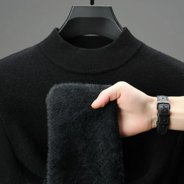 Men's Vintage Half Turtleneck Pullover Sweater with Fleece Lining for Everyday Warmth. - Image 5