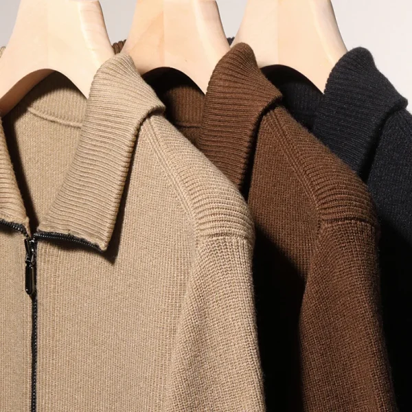 Guaranteed Zipper Product Quality Warm Cardigan Men's High Neck Daily Commute Sweater for Autumn and Winter.Knit Sweater with Stripes - Image 3