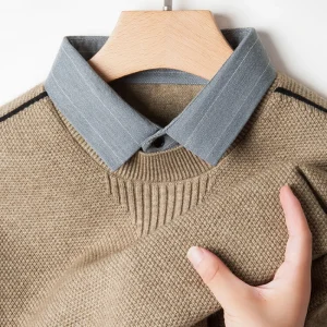 Men's solid color sweater, stretchy and warm for autumn, suitable for business casual daily commute.