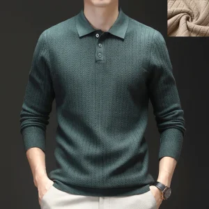 Men's Thickened Polo Shirt: Loose Fit, Warm, Everyday Knit Sweater with Stretch Collar for Business Casual