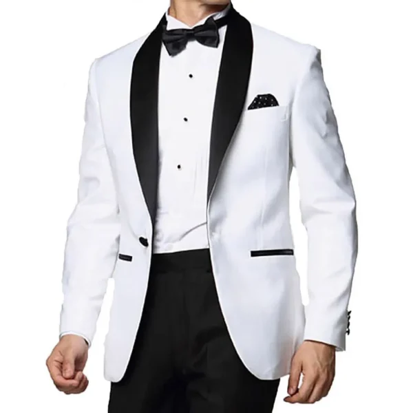 Black Shawl Lapel Slim Fit Coat One Piece Black Shawl White One Button Men's Suit Elegant Wedding Blazer Luxury Men's Clothes - Image 2