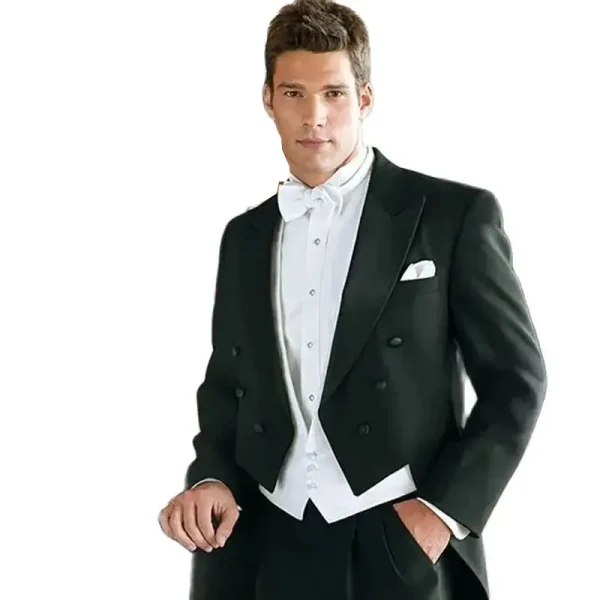 Formal Men's Suits Stylish Three-Piece Black Jacket, White Vest, and Luxury Wedding Blazer Outfit for Men Slim-Fits Ternos - Image 4