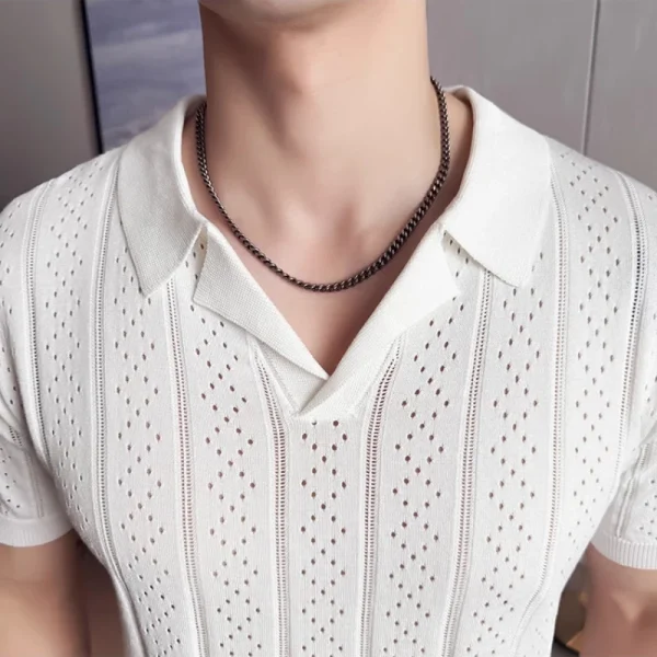 Men's Short-Sleeved Sweater Suit Collar Knitted Polo Shirt, Stylish and Chic Slim Bottoming Shirt for Spring and Summer - Image 4