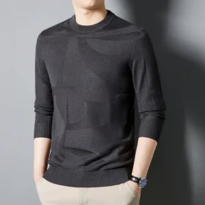 Wool Blend Premium Men's Warm Base Shirt for Autumn and Winter, O-neck Knit Pullover for Everyday Commuting