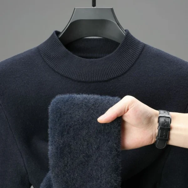 Men's Vintage Half Turtleneck Pullover Sweater with Fleece Lining for Everyday Warmth. - Image 4