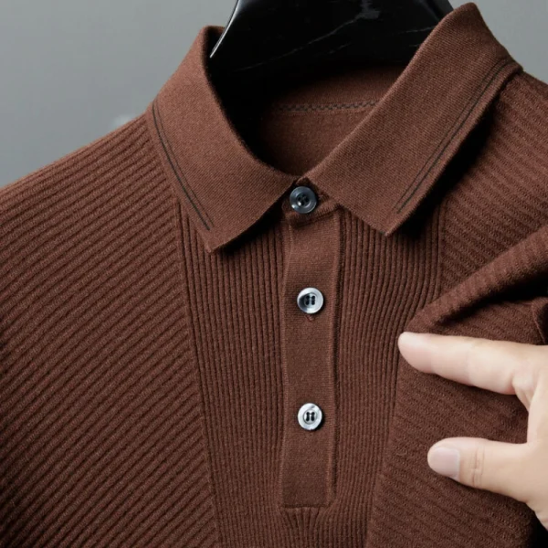 Warm knit long-sleeved cardigan, daily commute pullover sweater, and solid-colored business casual men's polo shirt. - Image 2