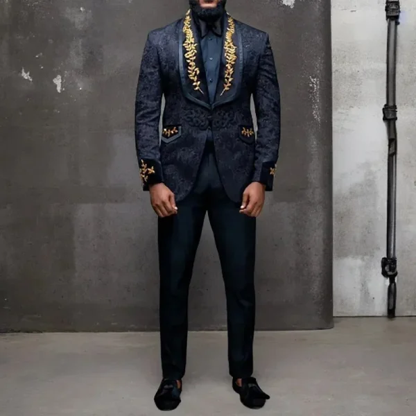 Stylish Men's Formal Black Blazer Suits One-piece luxury male clothing jacket costume made of jacquard fabric with a lapel and a single breast. - Image 3